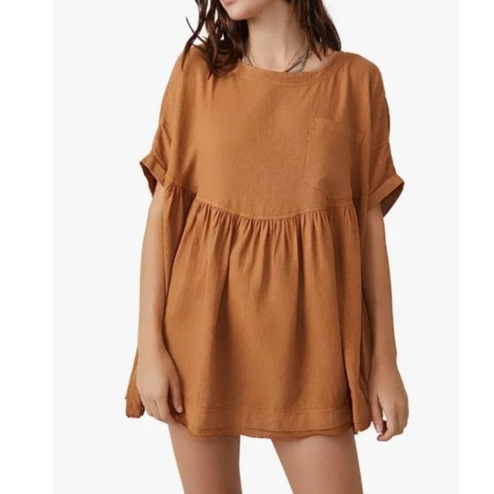 Free People We The Free Moon City Oversized Boho Linen Blend Babydoll Top XS
